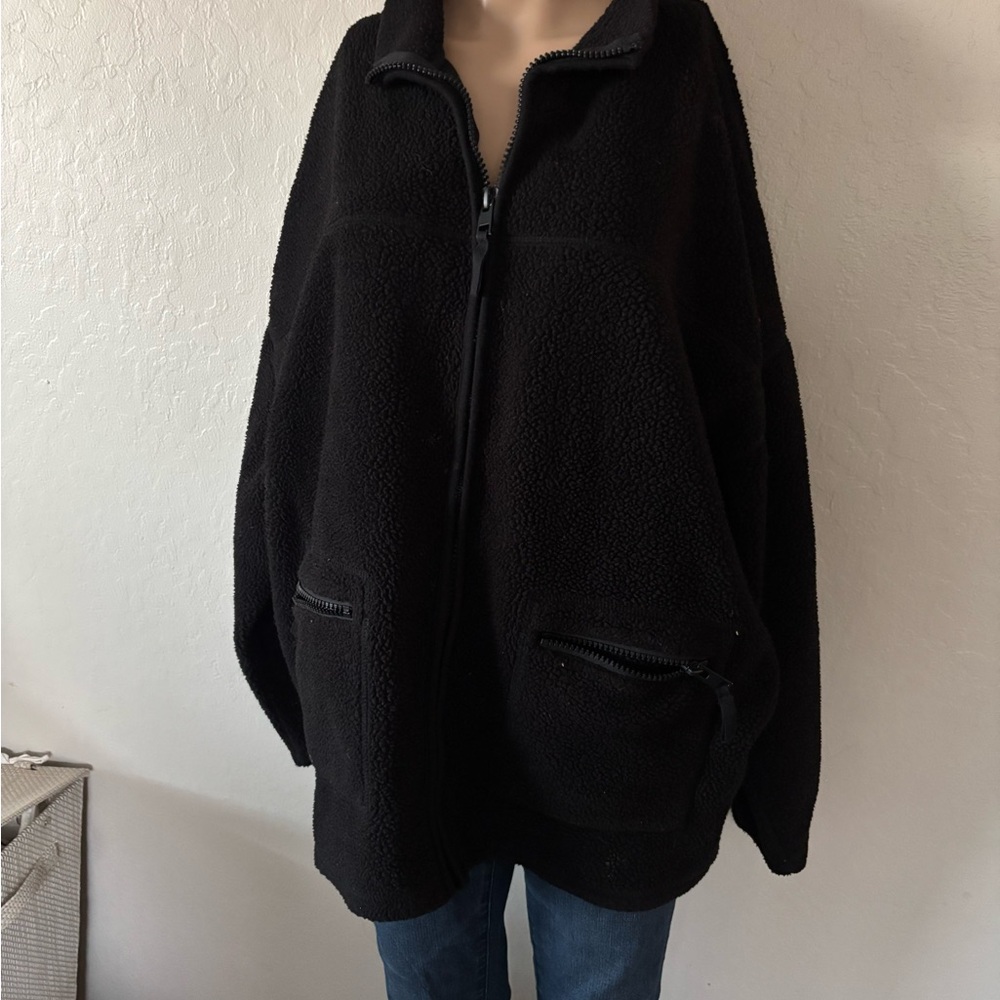 Topshop Cozy Oversized Black Fleece Jacket